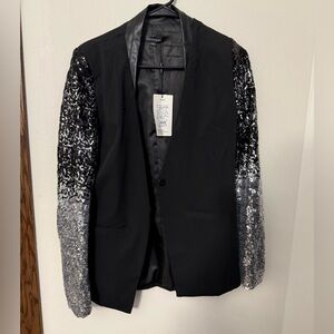 HAODUOYI Black and Silver Sequin Blazer